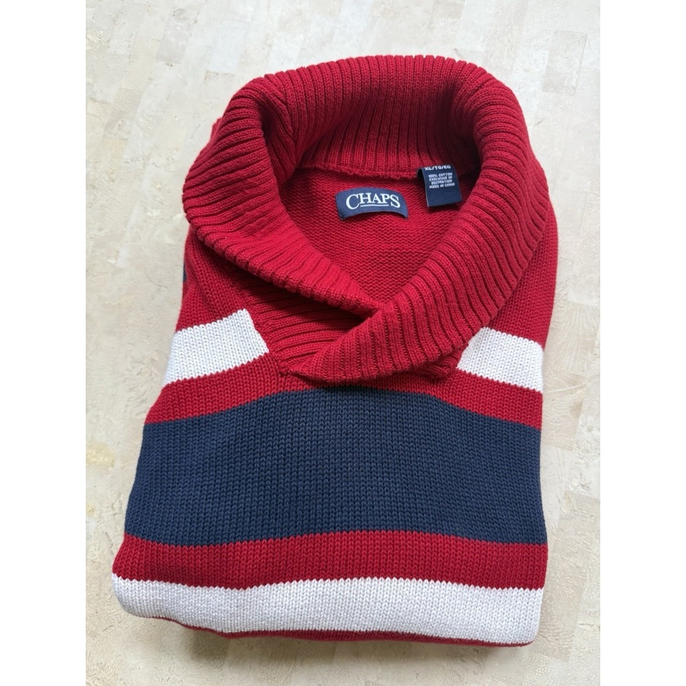 Chaps Men's‎ Sweater XL Cowl neck Striped Ribbed Knit Cotton Y2K Style USA